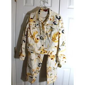 V Cristina Ivory Butterfly Print Jean Jacket and Cropped Jeans sz 14 / XL
